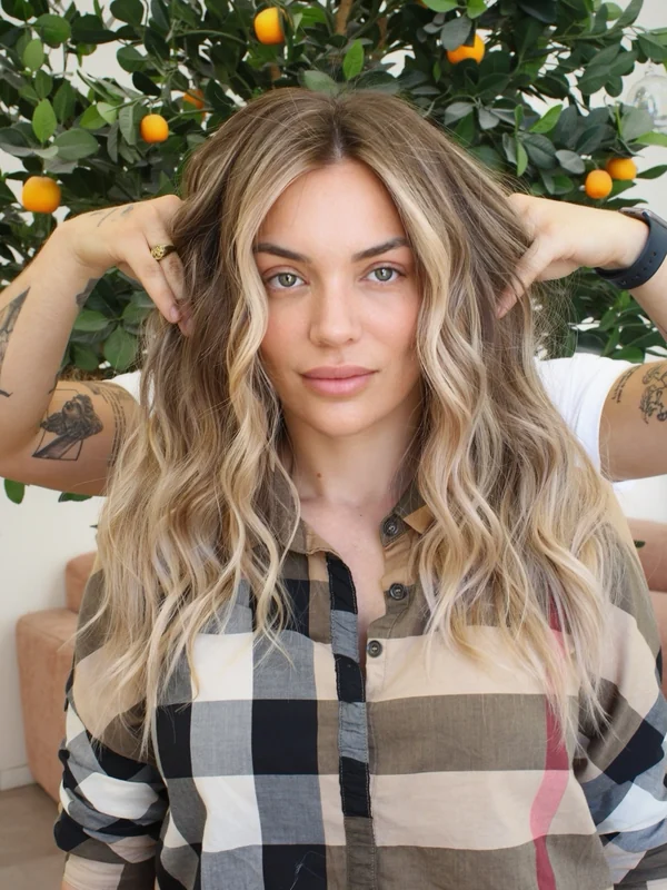 Long balayage blond doré, photo de Fabien